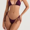 Figi Bikini Santorini w kolorze śliwkowym z wiązaniem po bokach w dolnej części
