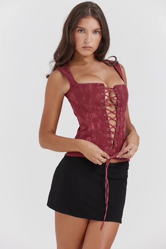 Gorset Parisa Merlot w kwiaty Gorset Parisa Merlot w kwiaty
