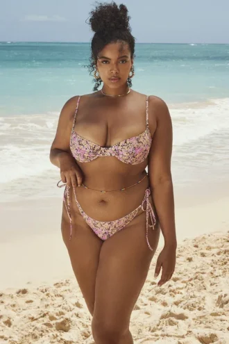 Górka bikini z fiszbinami Monaco Olive Floral