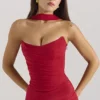 Hallie Holly Red – top gorsetowy bez ramiączek z odpinanym szalikiem na szyję