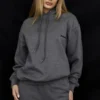 Halo Ciemnoszara bawełniana Bluza z Kapturem oversize z polarową podszewką Halo Ciemnoszara bawełniana Bluza z Kapturem oversize z polarową podszewką