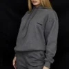 Halo Ciemnoszara bawełniana Bluza z Kapturem oversize z polarową podszewką Halo Ciemnoszara bawełniana Bluza z Kapturem oversize z polarową podszewką