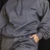 Halo Ciemnoszara bawełniana Bluza z Kapturem oversize z polarową podszewką Halo Ciemnoszara bawełniana Bluza z Kapturem oversize z polarową podszewką