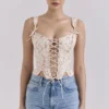Kremowy gorset z bawełny w stylu vintage z kwiatowym wzorem „Callie” Kremowy gorset z bawełny w stylu vintage z kwiatowym wzorem „Callie”