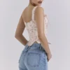 Kremowy gorset z bawełny w stylu vintage z kwiatowym wzorem „Callie” Kremowy gorset z bawełny w stylu vintage z kwiatowym wzorem „Callie”