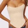 Larra Vintage Ivory Strapless Lace Gorsety Top