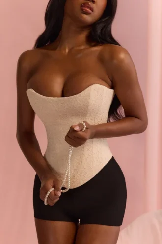 Larra Vintage Ivory Strapless Lace Gorsety Top Larra Vintage Ivory Strapless Lace Gorsety Top