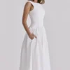 Lauren Biała bawełniana sukienka maxi z angielską haftowaną koronką i dekoltem w łódkę Lauren Biała bawełniana sukienka maxi z angielską haftowaną koronką i dekoltem w łódkę