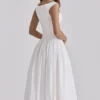 Lauren Biała bawełniana sukienka maxi z angielską haftowaną koronką i dekoltem w łódkę Lauren Biała bawełniana sukienka maxi z angielską haftowaną koronką i dekoltem w łódkę