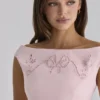 Lauren Różowa bawełniana sukienka maxi z angielską haftowaną koronką i dekoltem w łódkę Lauren Różowa bawełniana sukienka maxi z angielską haftowaną koronką i dekoltem w łódkę