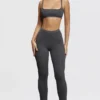 Legginsy Mitzi z ciemnoszarej dzianiny prążkowanej Legginsy Mitzi z ciemnoszarej dzianiny prążkowanej