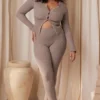 Legginsy z dzianiny prążkowanej Mitzi w kolorze taupe Legginsy z dzianiny prążkowanej Mitzi w kolorze taupe