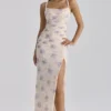 Lini Ivory Sweet Peony Print Stretch Mesh Maxi Sukienka Lini Ivory Sweet Peony Print Stretch Mesh Maxi Sukienka