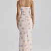 Lini Ivory Sweet Peony Print Stretch Mesh Maxi Sukienka Lini Ivory Sweet Peony Print Stretch Mesh Maxi Sukienka