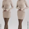 Mahalia Taupe Długa sukienka z rękawami