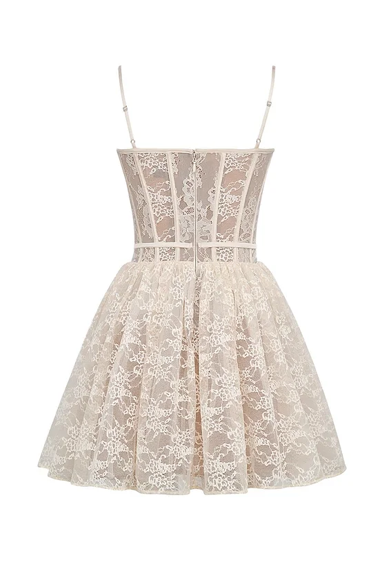 Mini sukienka Louisa Vintage w kolorze kremowym z koronką