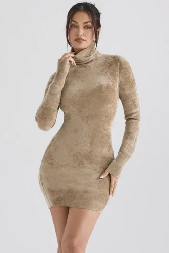 Mini sukienka Taya Fawn z tkaniny szenilowej