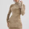 Mini sukienka Taya Fawn z tkaniny szenilowej Mini sukienka Taya Fawn z tkaniny szenilowej