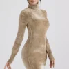 Mini sukienka Taya Fawn z tkaniny szenilowej Mini sukienka Taya Fawn z tkaniny szenilowej