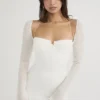 Mini sukienka typu babydoll z szyfonu w kolorze kości słoniowej