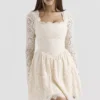 Mini sukienka z długim rękawem Fae Cream Lace Mini sukienka z długim rękawem Fae Cream Lace