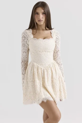 Mini sukienka z długim rękawem Fae Cream Lace Mini sukienka z długim rękawem Fae Cream Lace