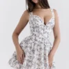 Mini sukienka z gorsetem Brigitte z nadrukiem angielskiej porcelany
