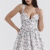 Mini sukienka z gorsetem Brigitte z nadrukiem angielskiej porcelany