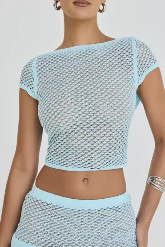 Mistress Rocks Seafoam Knit Open Back Ruffle Top – Wyprzedaż