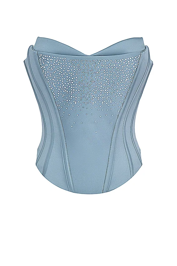 Nastassia Cool Blue Embellished Satin Gorsety Nastassia Cool Blue Embellished Satin Gorsety