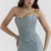 Nastassia Cool Blue Embellished Satin Gorsety Nastassia Cool Blue Embellished Satin Gorsety