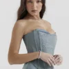 Nastassia Cool Blue Embellished Satin Gorsety Nastassia Cool Blue Embellished Satin Gorsety