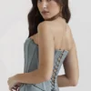 Nastassia Cool Blue Embellished Satin Gorsety Nastassia Cool Blue Embellished Satin Gorsety