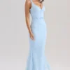 Niebieska sukienka maxi Sarai z koronkowymi wstawkami Niebieska sukienka maxi Sarai z koronkowymi wstawkami