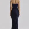Persephone Granatowa satynowa + krepowa sukienka maxi z gorsetem bez ramiączek Persephone Granatowa satynowa + krepowa sukienka maxi z gorsetem bez ramiączek