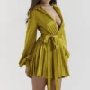 Plisowana sukienka koszulowa Allegra w kolorze chartreuse