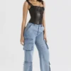 Ria Blue Washed Utility Jeansy
