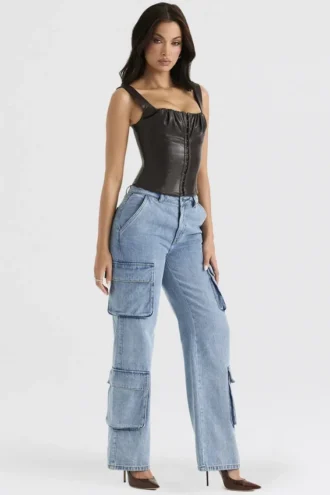 Ria Blue Washed Utility Jeansy