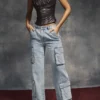 Ria Blue Washed Utility Jeansy