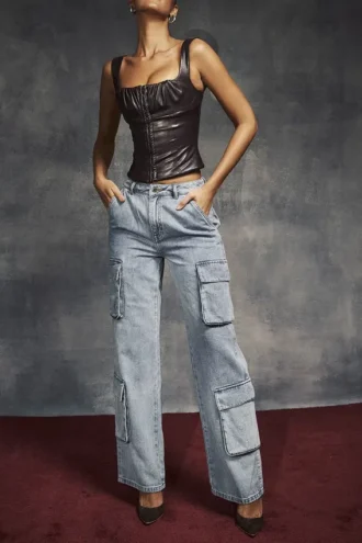 Ria Blue Washed Utility Jeansy
