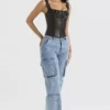 Ria Blue Washed Utility Jeansy