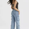 Ria Blue Washed Utility Jeansy