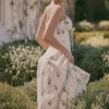 Rosalee Kremowy gorset midi z bawełny w kwiatowy wzór