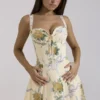 Rosalee Lemon Vintage Ribbon Print Cotton Midi Sukienka