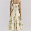 Rosalee Lemon Vintage Ribbon Print Cotton Midi Sukienka