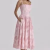 Różowa bawełniana Sukienka Letnia Chloe z koronką broderie anglaise