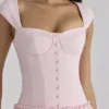 Różowa bawełniana sukienka midi z rękawkami typu cap sleeve „Kaia” Różowa bawełniana sukienka midi z rękawkami typu cap sleeve „Kaia”