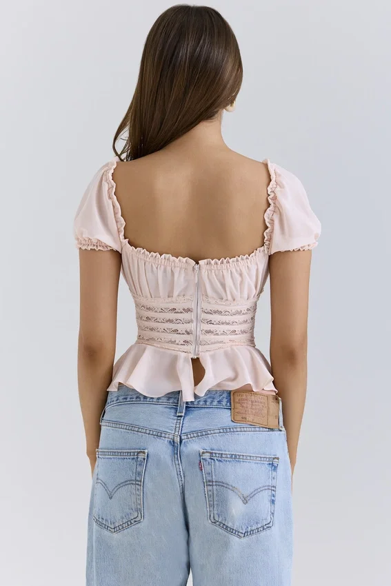 Różowa bluzka z falbaną Cara Peplum Top Różowa bluzka z falbaną Cara Peplum Top