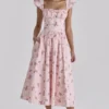 Różowa Sukienka Letnia Midi Livia z bawełny w stylu vintage