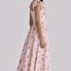 Różowa Sukienka Letnia Midi Livia z bawełny w stylu vintage
